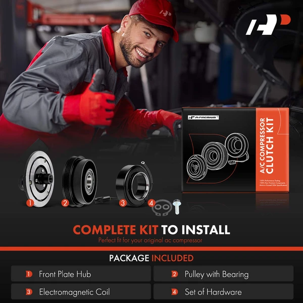 AC Compressor Clutch Kit with 4-Groove Pulley for Hyundai Accent 2000-2002