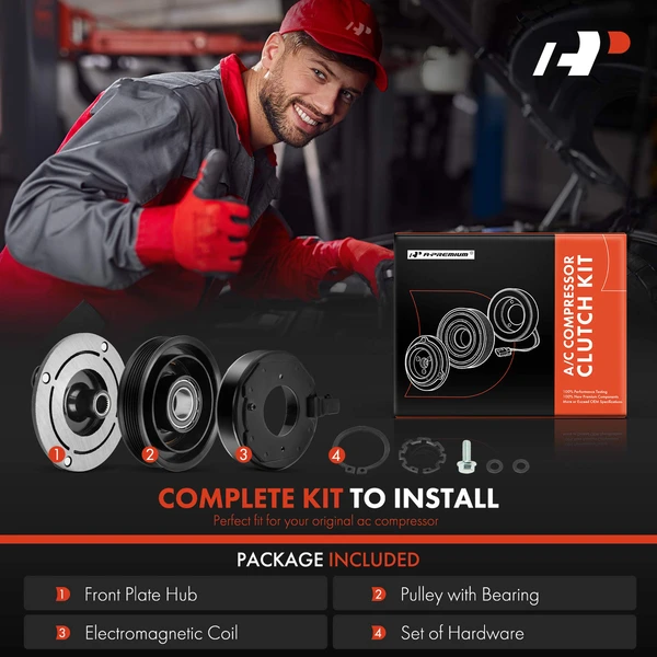 AC Compressor Clutch Kit with 6-Groove Pulley for Honda Accord 2008-2012 2014