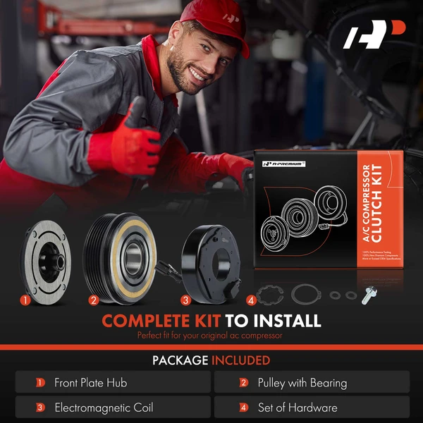 AC Compressor Clutch Kit with 6-Groove Pulley for Subaru Tribeca 2008-2014