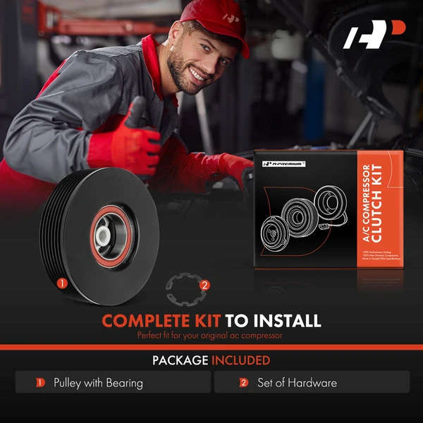 AC Compressor Clutch Kit with 7-Groove Pulley for BMW 535i 2008-2010 535i xDrive 2009-2010