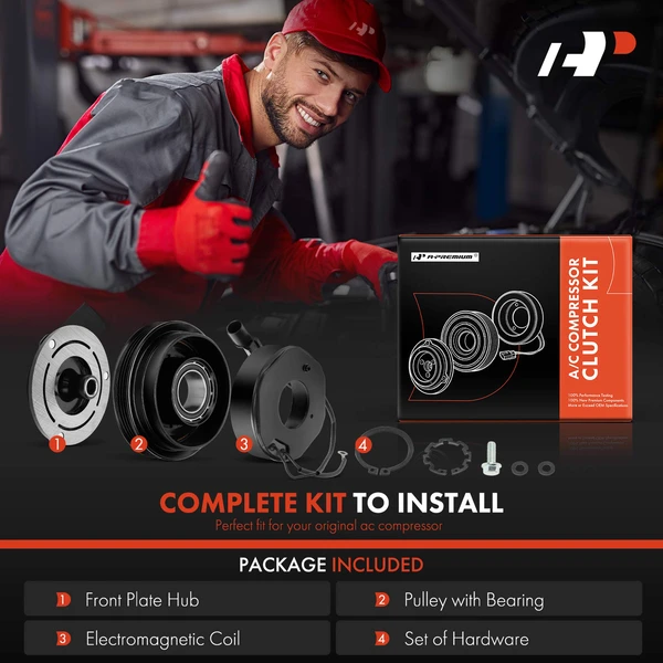 AC Compressor Clutch Kit with 4-Groove Pulley for Kia Spectra Spectra5 2007-2009