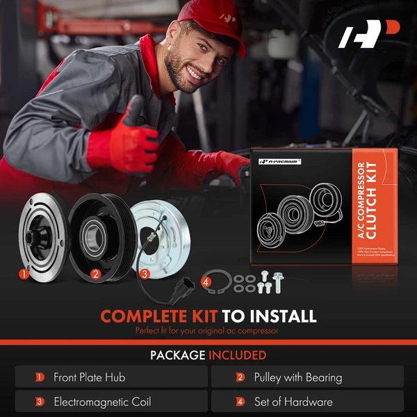 AC Compressor Clutch Kit with 6-Groove Pulley for Nissan Altima 2002-2006