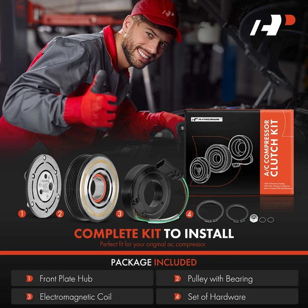 AC Compressor Clutch Kit with 6-Groove Pulley for Volkswagen Jetta Passa 16-18