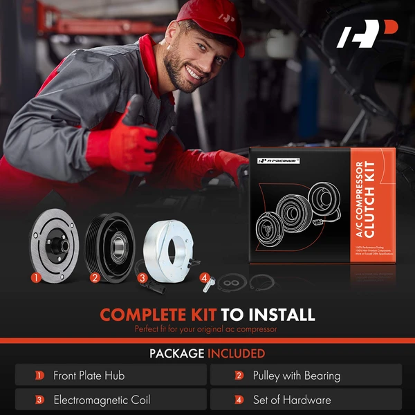AC Compressor Clutch Kit for Chevrolet Cruze 2011 L4 1.4L 12V 6-Groove Pulley
