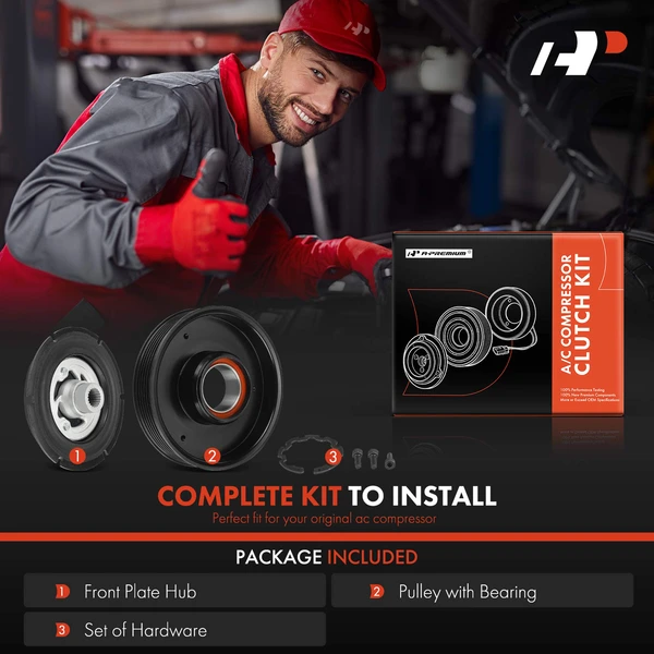 AC Compressor Clutch Kit with 6-Groove Pulley for Hyundai Elantra GT Kia Forte