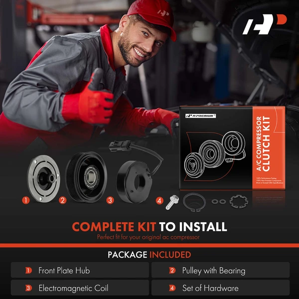 AC Compressor Clutch Kit with 7-Groove Pulley for Chrysler Aspen 2007-2008 Dodge Durango