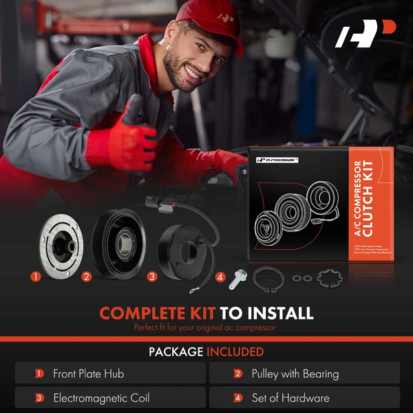 AC Compressor Clutch Kit with 6-Groove Pulley for Hyundai Veloster 2015-2016