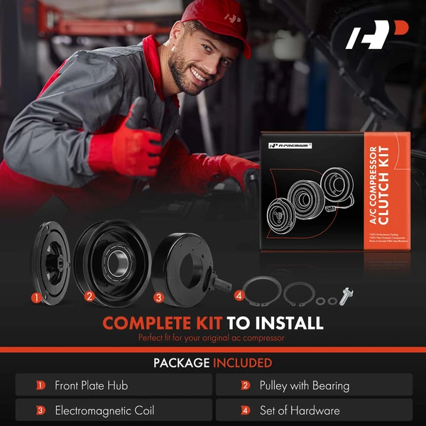 AC Compressor Clutch Kit with 6-Groove Pulley for Chrysler Pacifica 2017-2022