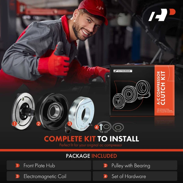 AC Compressor Clutch Kit with 6-Groove Pulley for Nissan Frontier 2005-2017