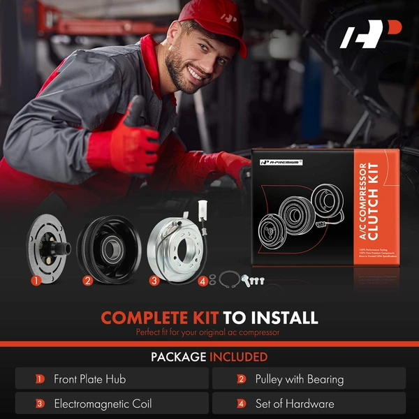 AC Compressor Clutch Kit with 10-Groove Pulley for Volvo S40 2005-2011 C30 2008-2013