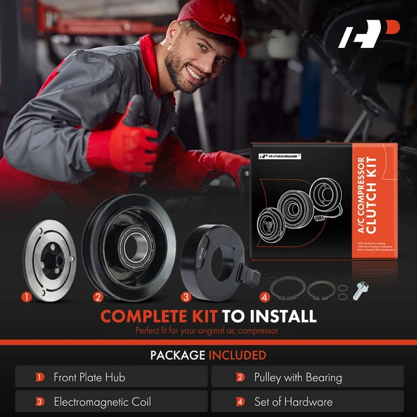 AC Compressor Clutch Kit with 4-Groove Pulley for Chevrolet Corvette 2005-2013