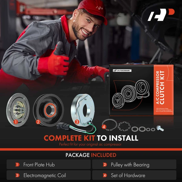 AC Compressor Clutch Kit with 4-Groove Pulley for Ford Transit Connect 2019-2023