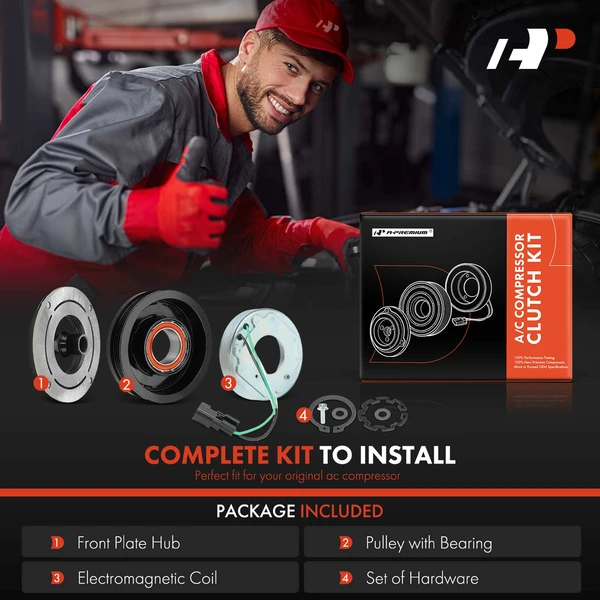 AC Compressor Clutch Kit with 4-Groove Pulley for Ford F-150 2017-2020