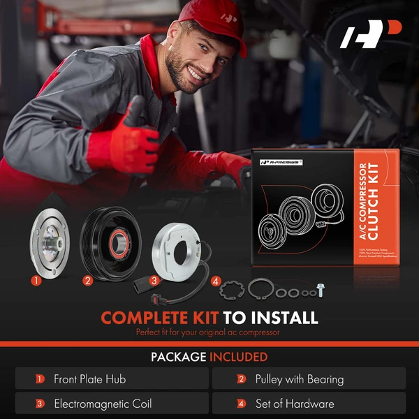 AC Compressor Clutch Kit with 6-Groove Pulley for Audi A6 Quattro 2016-2017
