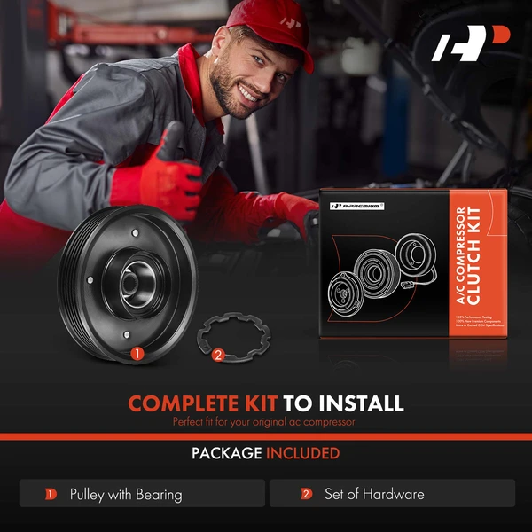 AC Compressor Clutch Kit with 6-Groove Pulley for Hyundai Acent Kia Rio 2012-2017