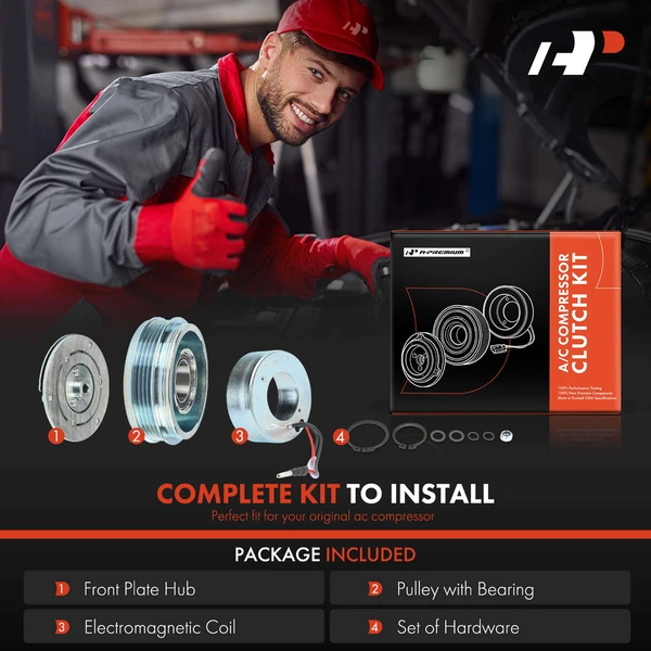 AC Compressor Clutch Kit with 4-Groove Pulley for Honda Civic 94-00 Civic del Sol