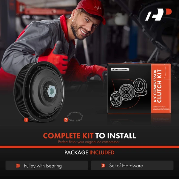 AC Compressor Clutch Kit with 6-Groove Pulley for Toyota Corolla 2011-2013 Matrix 2013