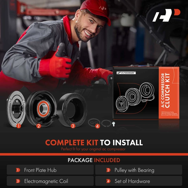 AC Compressor Clutch Kit with 4-Groove Pulley for Toyota Echo 2000-2005