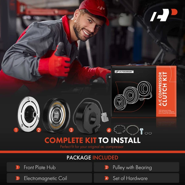 AC Compressor Clutch Kit with 6-Groove Pulley for Honda Acord 01-02 Aura TL 99-03