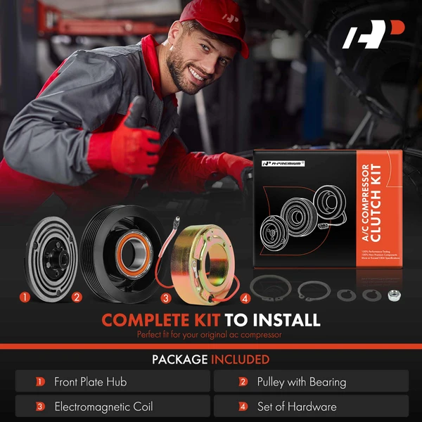 AC Compressor Clutch Kit with 6-Groove Pulley for Freightliner B2 Century Class