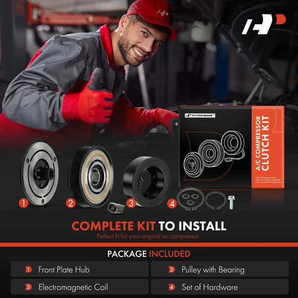 AC Compressor Clutch Kit with 6-Groove Pulley for Mazda CX-7 2009-2012 L4 2.3L L4 2.5L