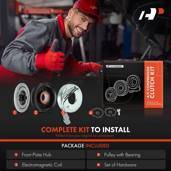 AC Compressor Clutch Kit with 6-Groove Pulley for Dodge Dart 2013-2016