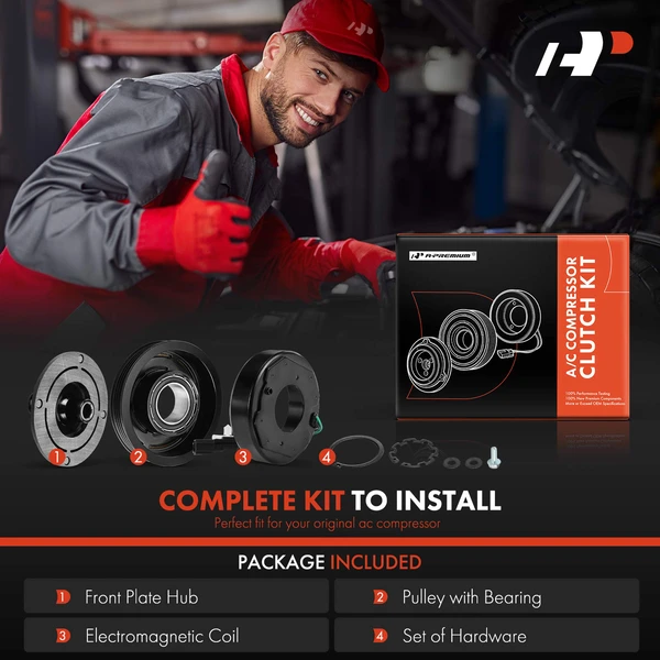 AC Compressor Clutch Kit with 4-Groove Pulley for Ford Edge 16-18 Fusion 13-20