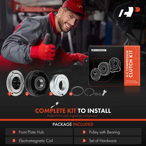 AC Compressor Clutch Kit with 4-Groove Pulley for BMW X5 2003-2006