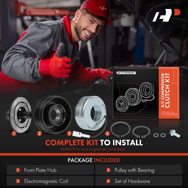 AC Compressor Clutch Kit with 6-Groove Pulley for Mazda CX-7 2007-2008