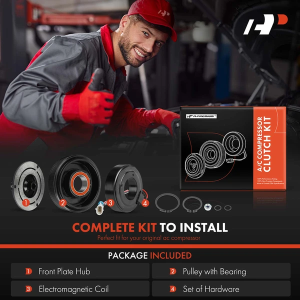 AC Compressor Clutch Kit with 6-Groove Pulley for Saab 9-5 2004-2009