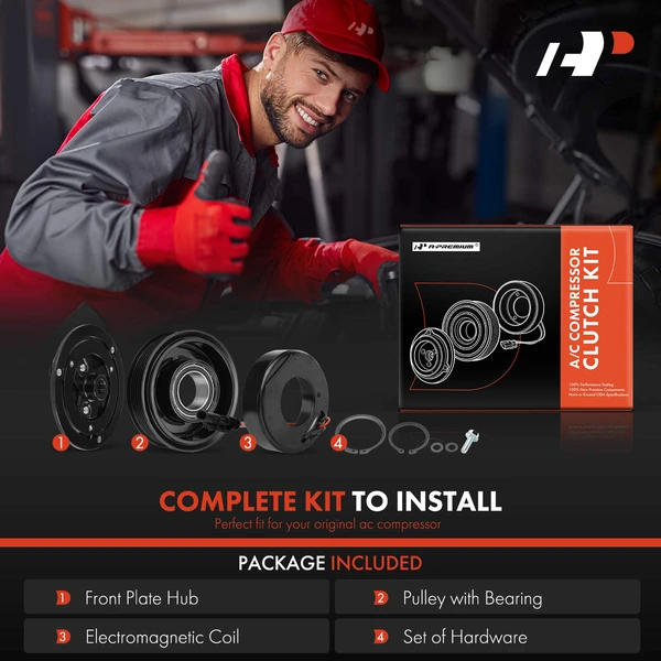 AC Compressor Clutch Kit with 6-Groove Pulley for Chevrolet Colorado GMC Canyon