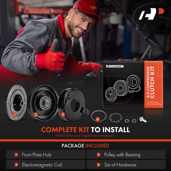 AC Compressor Clutch Kit with 6-Groove Pulley for Acura RDX 16-18 Honda Accord