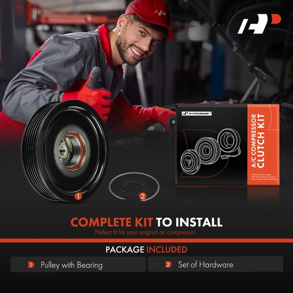 AC Compressor Clutch Kit with 6-Groove Pulley for Pontiac G8 2008-2009