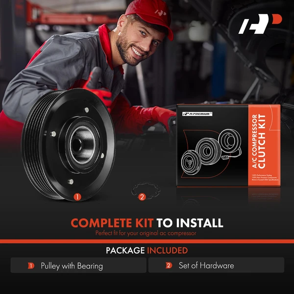 AC Compressor Clutch Kit with 6-Groove Pulley for Audi A3 A4