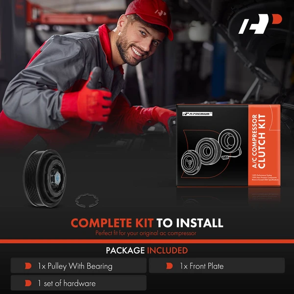 AC Compressor Clutch Kit with 6-Groove Pulley for BMW X1 13-15 17-19 X3 13-15