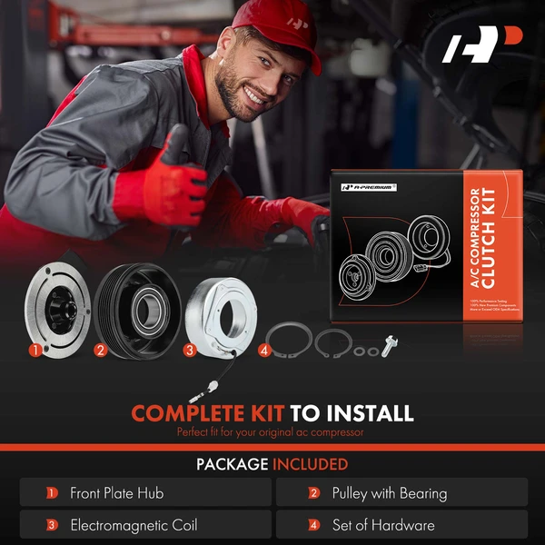 AC Compressor Clutch Kit with 6-Groove Pulley for BMW X3 X6 2008-2010 X5 2007-2010