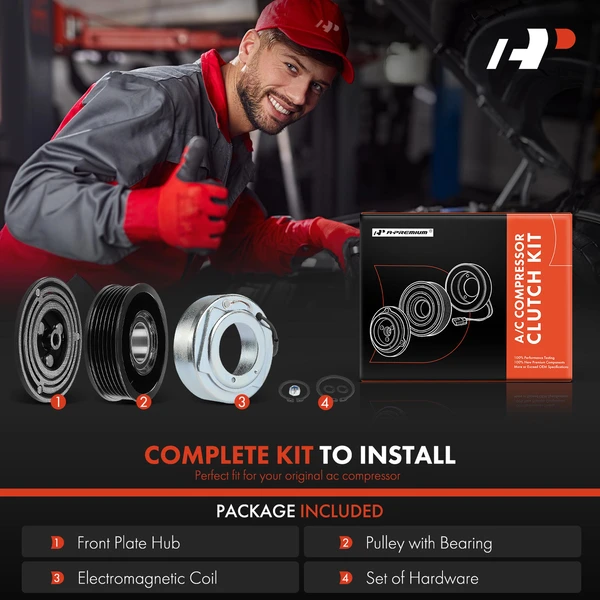 AC Compressor Clutch Kit with 6-Groove Pulley for Mitsubishi Lancer 09-17