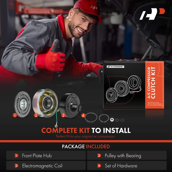 AC Compressor Clutch Kit with 7-Groove Pulley for Honda Accord 2008-2012 3.5L 116mm