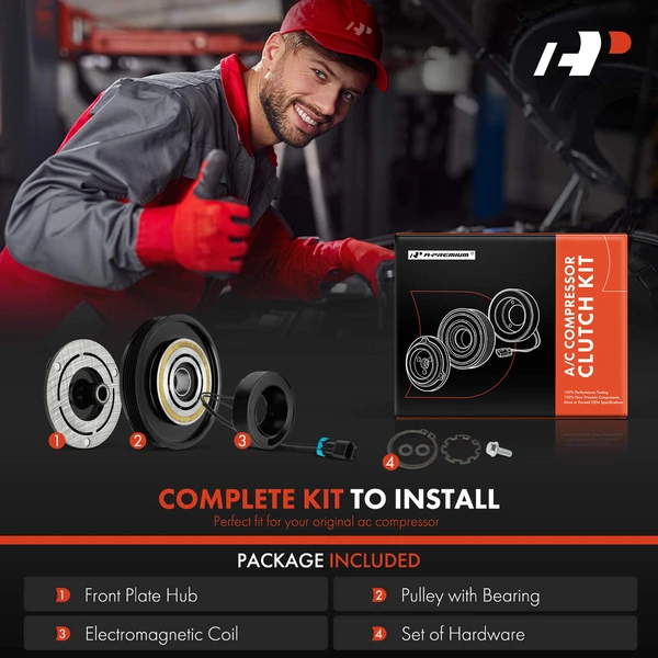 AC Compressor Clutch Kit with 6-Groove Pulley for Freightliner Cascadia 11-17 Columbia