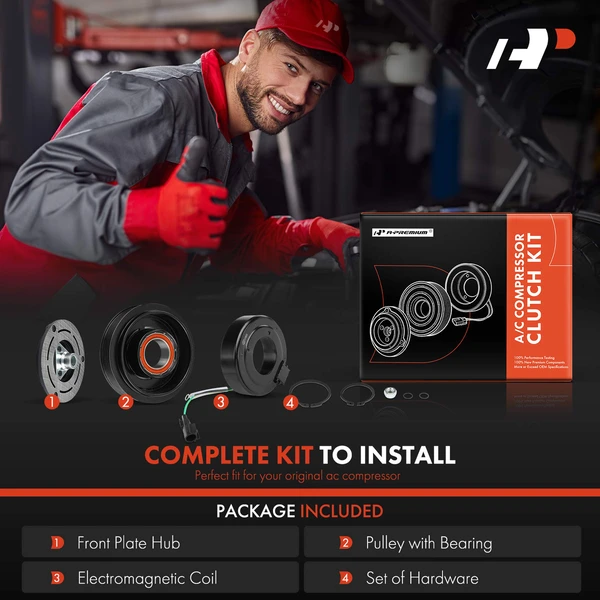 AC Compressor Clutch Kit with 6-Groove Pulley for Volvo S60 S80 V60 15-16