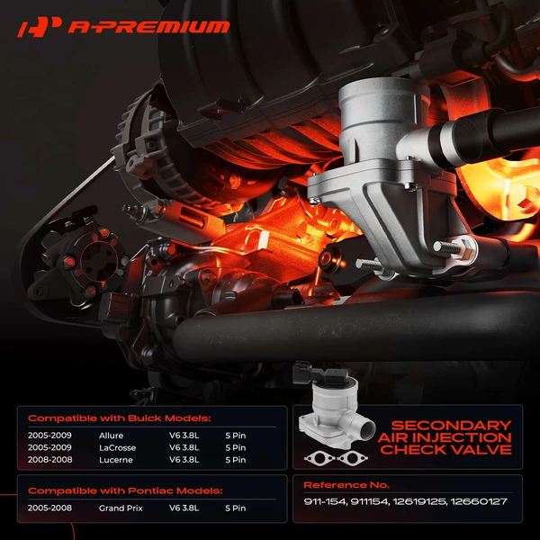 Secondary Air Injection Check Valve for Buick LaCrosse Pontiac Grand Prix 3.8L