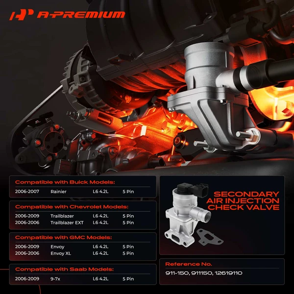 Secondary Air Injection Check Valve for Chevy Trailblazer GMC Envoy Saab L6 4.2L