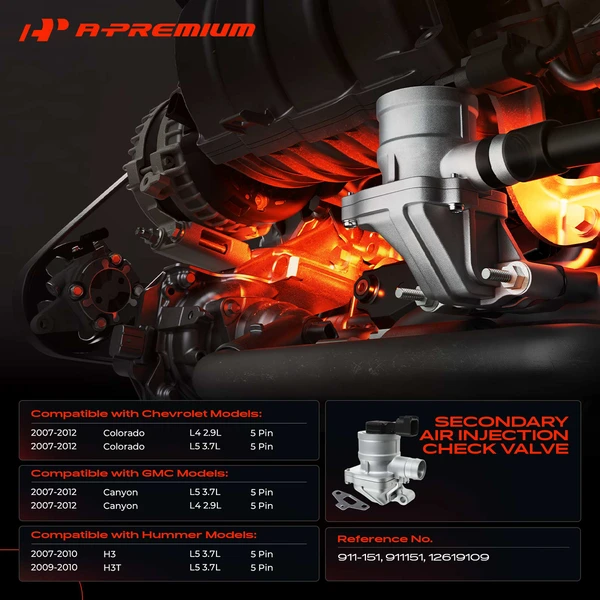 Secondary Air Injection Check Valve for Chevy Colorado GMC Canyon Hummer H3 H3T