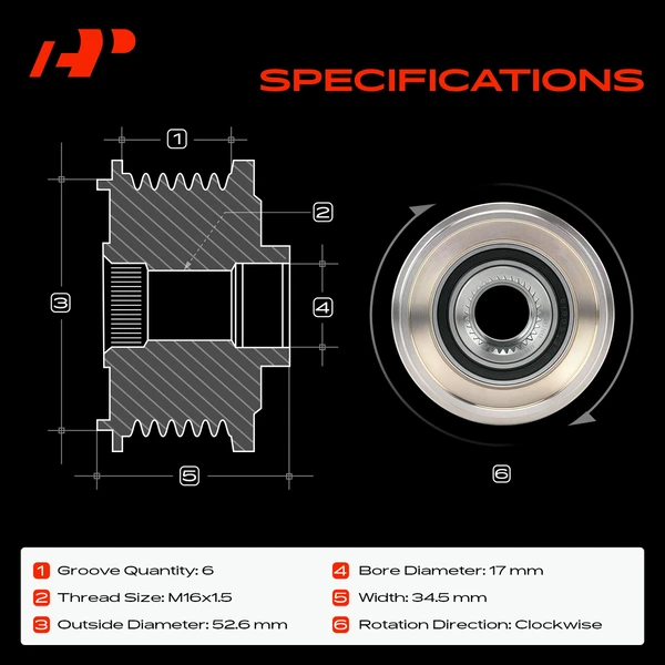 Alternator Clutch Pulley for Porsche 911 2000-2011 Cayman Boxster 6 Grooves CW