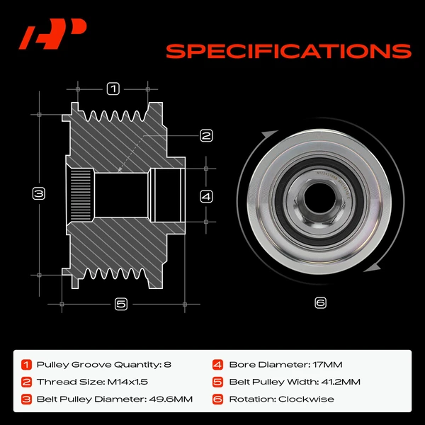 Alternator Clutch Pulley for BMW 528i F10 2011 X3 F25 3.0L 8 Grooves Clockwise