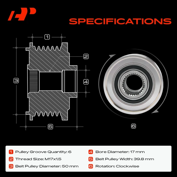 Alternator Clutch Pulley for Nissan Sentra 07-12 Versa Juke NV200 6 Grooves CW