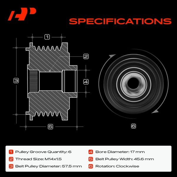 Alternator Clutch Pulley for Jeep Grand Cherokee Wrangler Liberty 6 Grooves CW