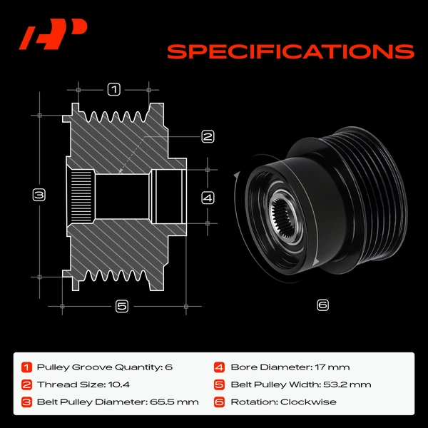 Alternator Clutch Pulley for Volvo XC60 XC90 S60 XC70 Land Rover 6 Grooves CW