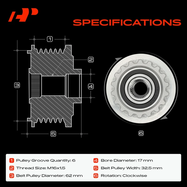 Alternator Clutch Pulley for Volkswagen Touareg 2006-2008 V10 5.0L 18-Tooth CW
