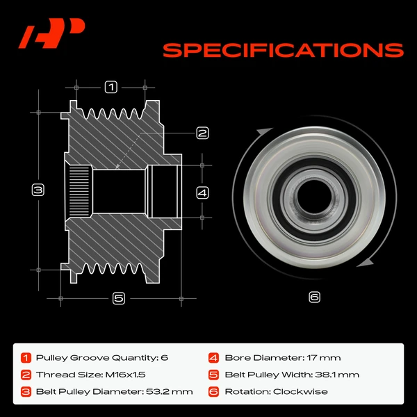 Alternator Clutch Pulley for Ford Escape 05-07 Focus Mazda Tribute 6 Grooves CW